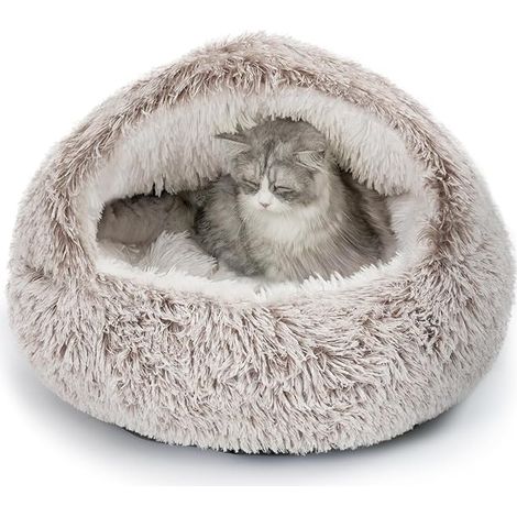 Lit Rond pour Chat en Tissu Peluche - Coussin Lavable, Panier Couffin (1/5)