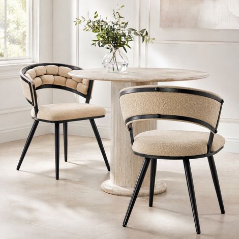 Set de 2 sillas de comedor en terciopelo beige con patas negras de metal (1/5)