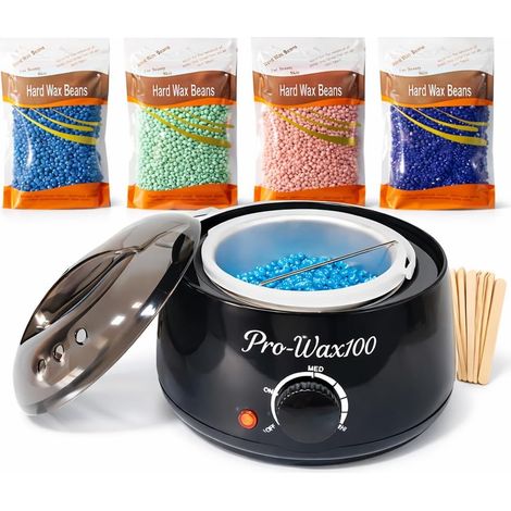 Kit Épilation Cire Brésilienne avec Chauffe-Cire Électrique, 400g de Perles de Cire, Spatules et Lotion Post-Épilation, Kit Complet pour Visage, Maillot, Jambes et Aisselle (1/5)