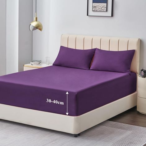 Drap Housse 180x200 Grand Bonnet 40 cm Drap Housse 2 Personnes 180 x 200 Grand Bonnet 40 cm Matelas en Microfibre avec Élastique Tout Autour, Violet (1/5)