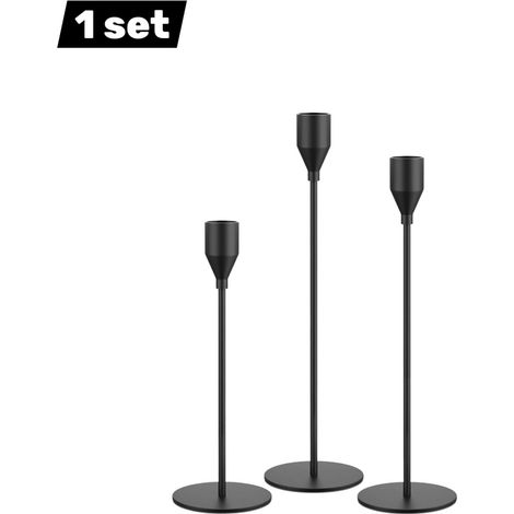 Lot de 3 bougeoirs coniques en métal pour cheminée, mariage et décoration, noirs (1/3)