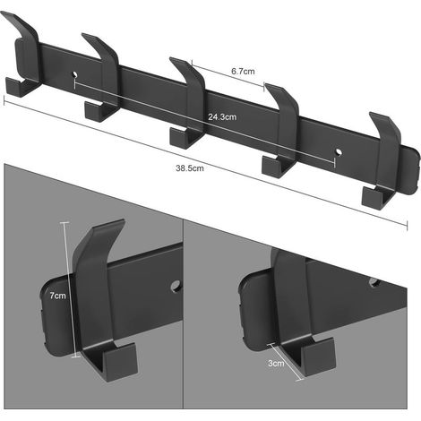 Wall Mounted Coat Hook, Bathroom Hook with 5 Hooks for Hanging Backpack, Jacket, Hat, Over-the-Door Coat Rack - Black (1/5)