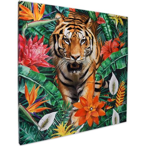 Cuadro pintado a mano  TIGRE JUNGLA Grande Pop Art 80 x 80 x 3,5 cm - SpazioLuzio (1/5)