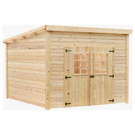 Caseta de jardín de madera 280x280 cm – Abeto 28 mm – Techo plano de policarbonato – Puerta doble – LA3030 Foresta (1/4)