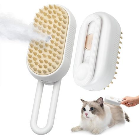 Steam brush for cats, 3-in-1 massage comb, steam massage brush for cats, multifunctional cat grooming brush (white) (1/4)
