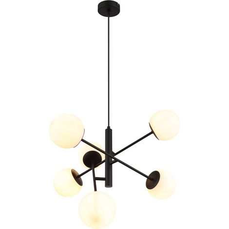 Suspension MEDUZA E14 6x MAX 20W métal noir mat, verre blanc L: 58cm H: 130cm Ø13cm dimmable (1/3)