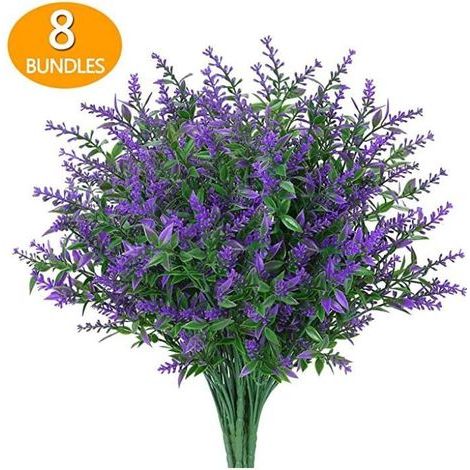8 Bouquets Fleurs de Lavande Artificielle 35cm Fausses Lavande Plantes Décoration Plastique Fleur Buissons d'Arbustes Artificiels pour Maison Arrangement Floral Jardin Décor (1/5)