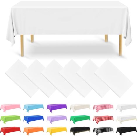 Set mit 6 Einweg-Tischdecken aus weißem Kunststoff, rechteckig, 137 x 274 cm, für Party, Verlobung, Hochzeit, Taufe, Geburtstag
