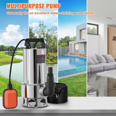 Pompe de Relevage Eaux Chargées 1300 W Pompe d'Évacuation pour Eaux Chargées, 333,3 L/min Pompe Immergée Vide Piscine Cave Fosse Septique avec Adaptateur de Décharge pour Pomper Eaux Sales Usées (1/5)