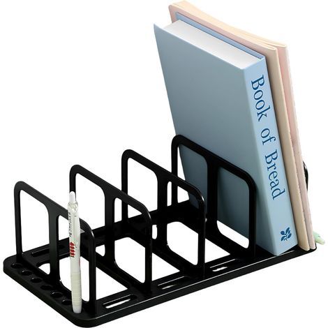 Serre-Livres, 32 x 14 x 13 cm Noir avec Quatre Compartiments Amovibles - pour Bureau, école, bibliothèque, Chambre à Coucher (1/5)