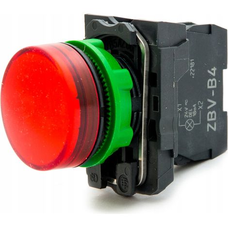 Indicatore luminoso rosso F22, lente standard con LED integrato, 24V