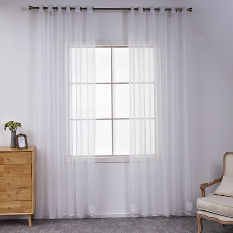 Rideaux en voile de couleur unie œillets pour fenêtre tulle x cm panneaux 140 230 2 transparent blanc (1/5)