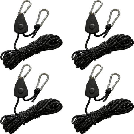 Lot de 4 cordes de tension réfléchissantes de 4 m avec tendeur de corde, corde réglable à cliquet avec crochet, corde de paracorde, corde de tente, tendeur de tente, tendeur de tente, bâche de camping (1/5)