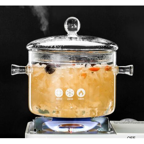 Casserole en verre, casserole de cuisine en verre, mini-cocotte multifonctionnelle, casserole en verre transparent résistant aux hautes températures avec double poignée et couvercle. (1/4)
