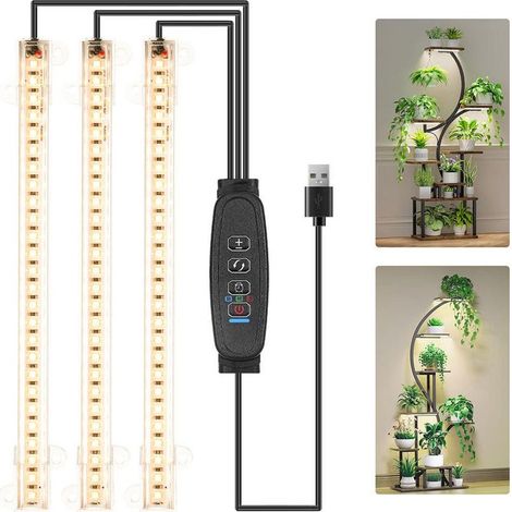 Kweeklamp – Groeilamp – 3-Streifen-Pflanzenlampe (33 cm) – IP54 wasserdicht – LED-Grosslampen für Zimmer- und Blumenpflanzen – mit einem Timer für 3/9/12 Stunden und 10 einstellbaren Stufen ausgestatt (1/5)