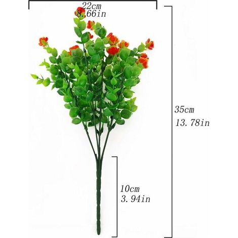 VURAHOME -Fleurs d'eucalyptus artificielles vertes Bouquet de plantes artificielles en plastique Fleurs de décoration pour jardin/maison/mariage/fête 4 pièces (rouge coucher de soleil) (1/4)