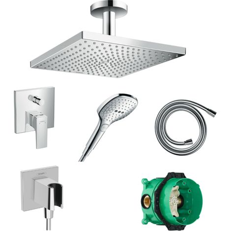 HANSGROHE Raindance E fija ducha + mezclador baño-ducha frontal + teleducha 3 chorros + flexible + cuerpo empotrado + codo (1/5)