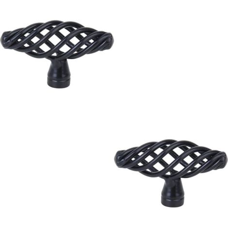 Lot de 2 poignées pour armoires, boutons d'armoire noirs, poignées de placard, poignées d'armoire, boutons noirs, bouton en forme de cage en spirale, poignée de placard, poignée de porte d'arm (1/4)