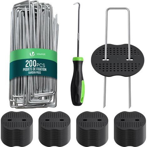 VOUNOT® 200 Pezzi Picchetti Telo Pacciamatura a U 150x30mm con 100 Rondelle (1/5)