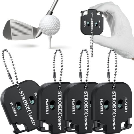 Contatore di punteggi da golf a 4 pezzi, contatore di colpi da golf, mini contatore di punteggi da golf con catena appesa, contatore sportivo a clic per golf e altri giochi con la palla