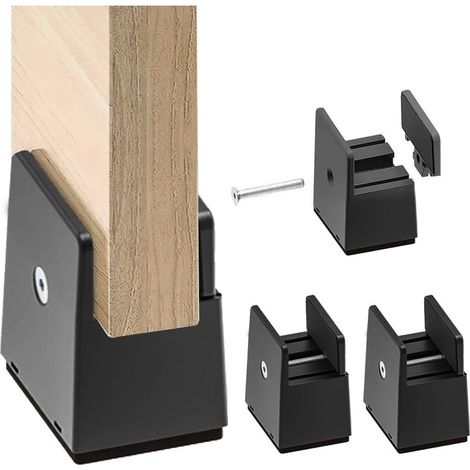 4er-Set Bettbeinerhöhungen, 5 cm hoch – Verstellbar von 1–5 cm – Hartplastik mit Filzbezug – Für Tische, Stühle und Sofas – Schwarz (1/5)