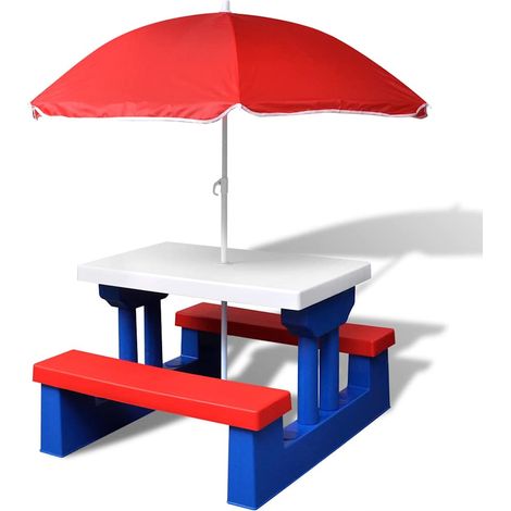 vidaXL Table et bancs de pique-nique avec parasol pour enfants (1/5)
