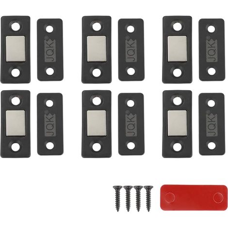 Lot de 6 Loquets de Porte Noirs Ultra-Minces pour Portes Coulissantes, Cuisine et Placards (HCC200-PB-P6) (1/5)