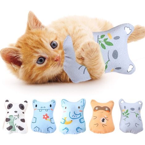 Lot de 5 jouets à griffer et à mordre pour chats, imprimés en couleur : chat, tigre, crocodile, ours et souris. (1/5)
