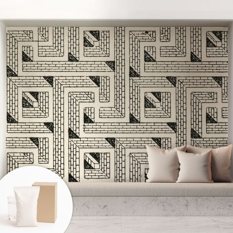 Papier peint intissé décoratif avec colle pour salon chambre et bureau Installation rapide Labyrinthe de briques 208x146 cm (1/5)