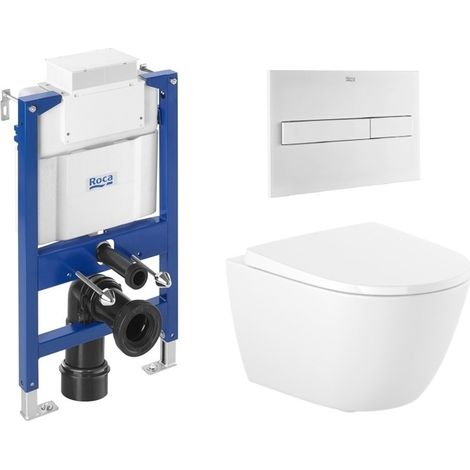 Pack WC Roca Cisterna Duplo Bajo Ventana + Inodoro Suspendido Roca Ona 48 cm con Asiento + Placa de acionamiento PL7 DUAL Blanco Mate (1/5)
