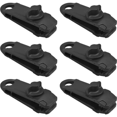 Tente Clips, 6 Pièces Pinces en Plastique Tente Noir Clip de Bâche Réglable Accessoires pour Tente pour Camping, Housse de Voiture, Meubles, Housse de Bateau, Caravane, Auvent (1/4)