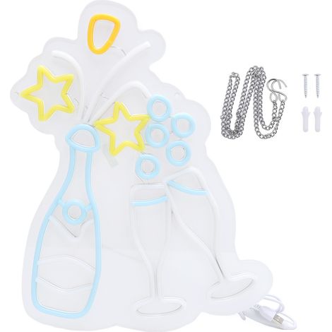 Panneau lumineux néon LED, charmant Design Champagne, alimentation USB, panneau acrylique Transparent décoratif pour salon (1/5)
