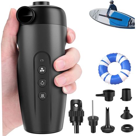 Inflador eléctrico: 6,2 x 6,2 x 15,4 cm. Diseño compacto, portátil, funcionamiento inalámbrico con puerto de carga USB-C: inflador inalámbrico a batería para paddle surf y deportes acuáticos. (1/5)