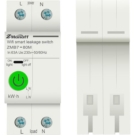 Ortviai Disjoncteur intelligent 2P avec WiFi Tuya, protection contre les fuites (1-100 mA), surveillance de la consommation électrique, blanc (1/4)