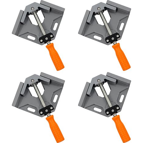 Relaxdays Sargento de Esquina de 90 Grados Set de 4, Abrazaderas para Carpintería, Aluminio, 50 mm, Gris y Naranja (1/5)