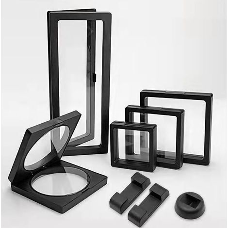 Boîte de présentation pour bijoux en film PE, cadre flottant 3D transparent, support de vitrine noir 7x7x2 cm (1/5)