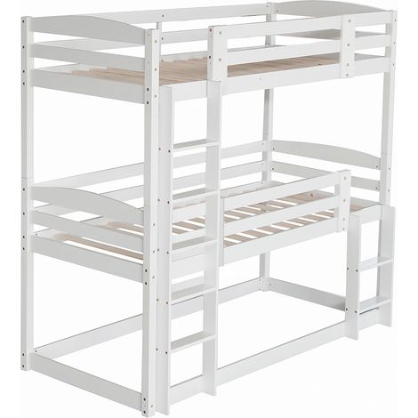 =(WX000112AAK-3) Lit superposé triple en bois pour enfants, 90200cm, taille simple, sans matelas, blanc (90x200cm) (1/5)
