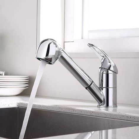 Robinet Cuisine Douchette Extractible, Mitigeur Cuisine Peut Pivotant à 360° avec 2 Effets d'Eau, à Levier Unique Robinet Cuisine 2 Modes de Jet Adapté à l'Eau Chaude et Froide,Laiton Chromé (1/5)