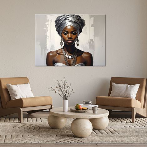 Wandbild Porträt einer Frau mit einem silbernen Turban im Glamour-Stil 60x40 (1/4)
