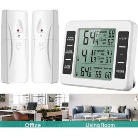 Thermomètre Frigo, Thermometre Réfrigérateur avec Alarme Congélateur, Thermomètre Intérieur Extérieur Sans Fil avec 2 Capteurs, MIN/MAX et Alarme Température, Thermomètre Connecté pour Maison