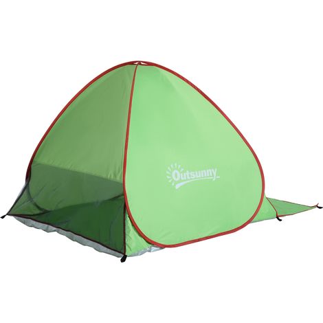 Tente de plage pop-up automatique avec protection UV, fenêtre arrière, tapis de sol, vert rouge