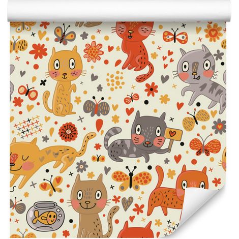 Papier peint chatons colorés et rigolos pour salon et chambre 50x1000 cm (1/5)