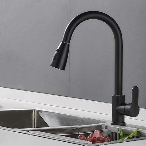 Kitchen Faucet with Pull-Down Sprayer , High Arc Pull-Out Kitchen Sink Faucet Provides Efficient Cleaning for RVs (Black) (1/5)