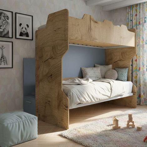 Letto a castello con scala contenitore e terzo letto estraibile - Cameretta salvaspazio - Quercia e Avio