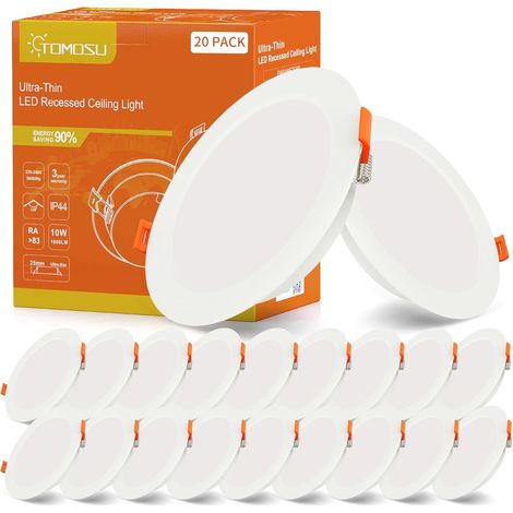 Spot LED Encastrable Extra Plat, 10W 1000LM Equivalent 100W Incandescence, IP44 Spot Etanche Salle de bain, Blanc Neutre 4000K, Trou Φ115-125mm, AC220-240V, Pour Cuisine, Salon, Chambre, Lot de 20 (1/5)