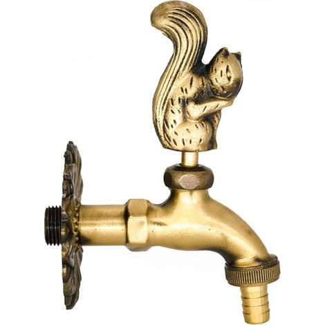 Robinet de jardin extérieur décoratif en laiton antique, motif écureuil, à poignée animalière, pour machine à laver ou ferme. (1/4)