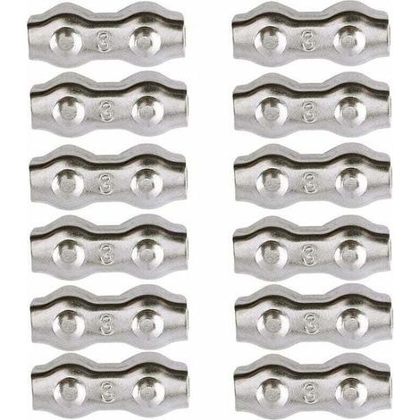 Serre-câble , Serre Cable Acier 3mm 12 Pièces Serre Câbles Duplex Pince de Câble Acier inoxydable 304 D'agrafe de Câble,Câble Poignées pour 2mm Câble Métalliques Pince À Câble Corde à Linge,AAFGVC (1/4)