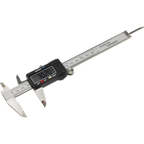 Calibrador digital: mediciones internas, externas, de profundidad y graduadas, rango de medición de 0 a 150 mm, precisión de 0,01 mm, pantalla LCD, unidades métricas e imperiales, botón de puesta a ce (1/5)