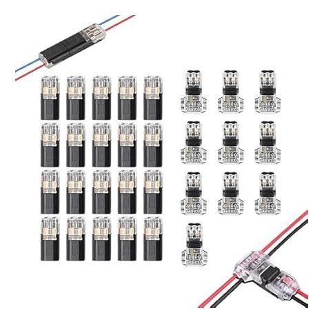 Pack of 30 Low Wire Connector Double Wire Connector T Connector 2 Pin 2 Pin Cable Connectors for LED Cable Lighting Waterproof Lugs and Kits 18-22 AWG Cable (1/5)