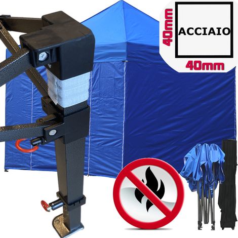 Gazebo 3x3m blu certificato IGNIFUGO pieghevole portatile estendibile richiudibile estensibile acciaio con laterali per fiere eventi stand chiosco tenda tendone mercato mercatino (1/5)
